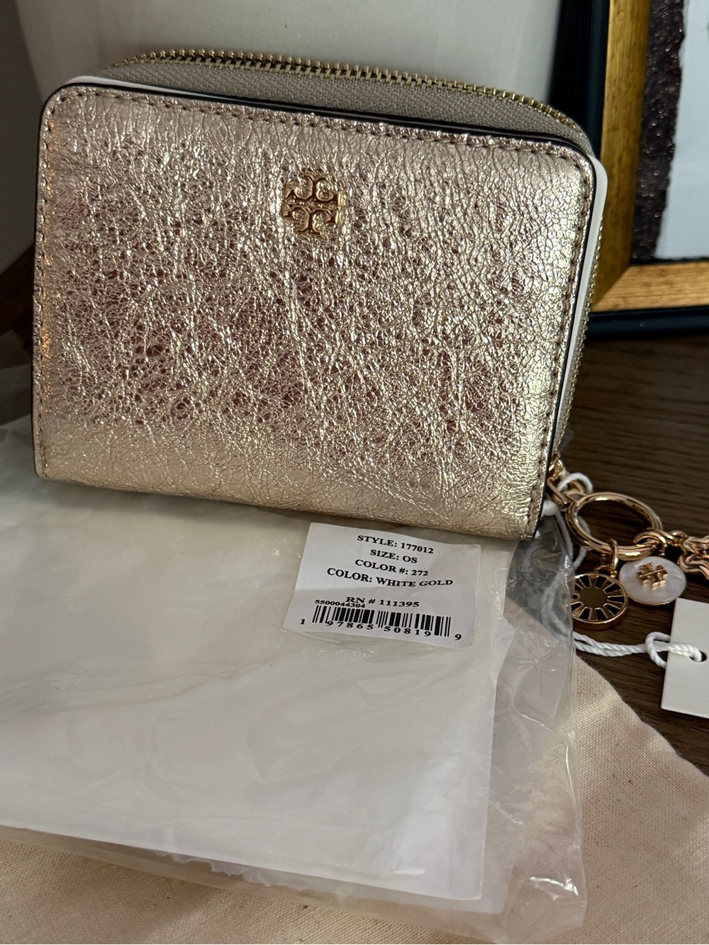 Tory Burch Emerson Gold Metallic Charms Mini Wallet 177012 retail $245 NWT